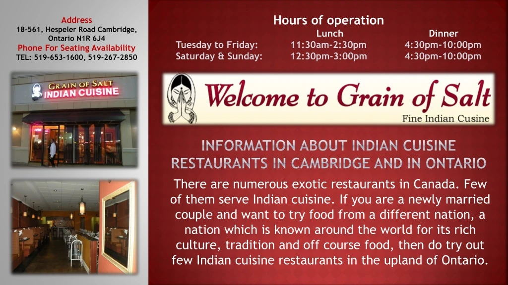 information about indian cuisine restaurants in cambridge and in ontario