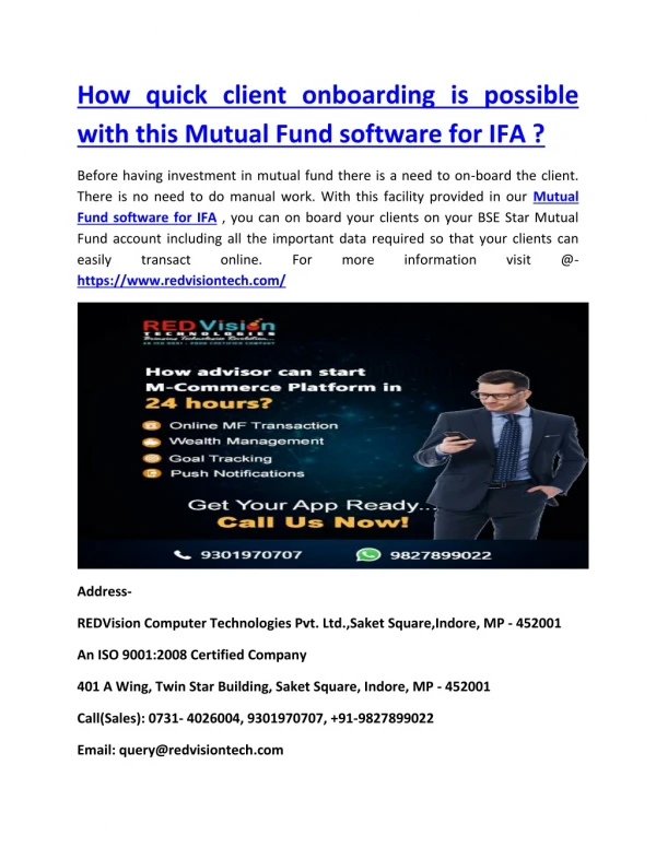 How quick client onboarding is possible with this Mutual Fund software for IFA ?