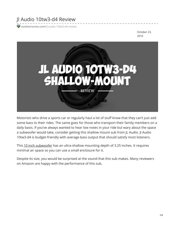 Jl Audio 10tw3-d4 Review - jl audio 10tw3 d4 - jl 10tw3 - jl audio 10tw3