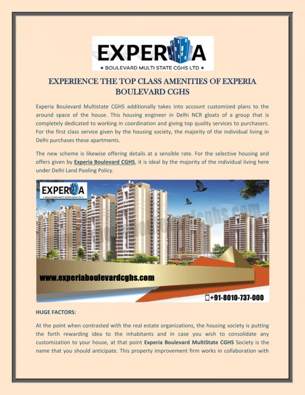 Experience the Top Class Amenities of Experia Boulevard CGHS