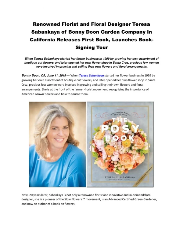 Renowned Florist and Floral Designer Teresa Sabankaya of Bonny Doon Garden Company In California