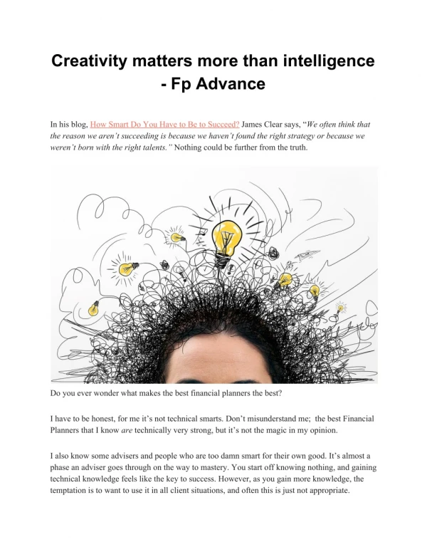 Creativity matters more than intelligence - Fp Advance