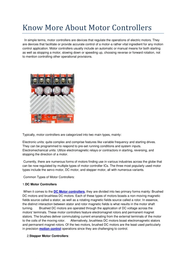 Know More About Motor Controllers