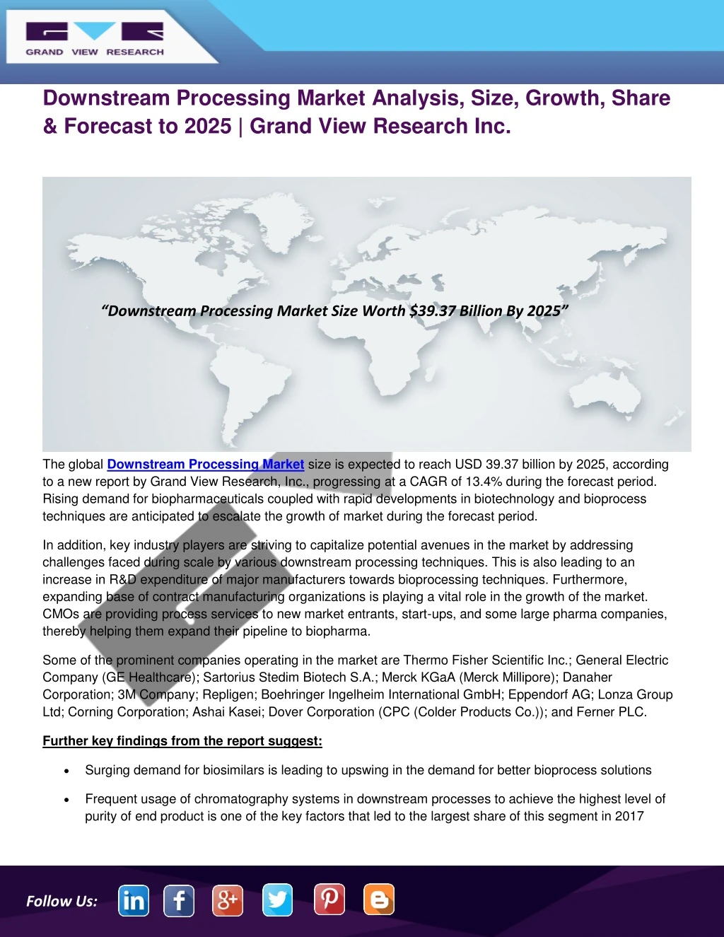 downstream processing market analysis size growth