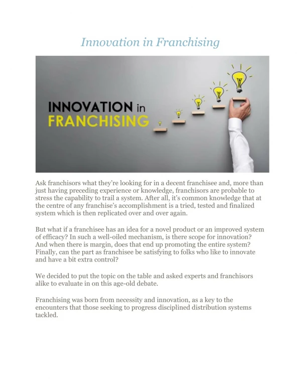 Innovation in Franchising Ask