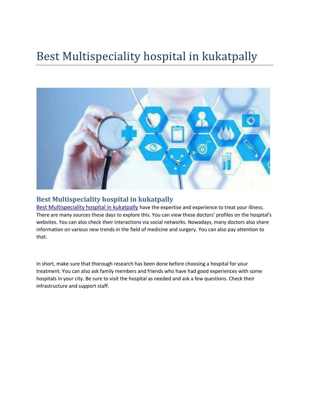 best multispeciality hospital in kukatpally