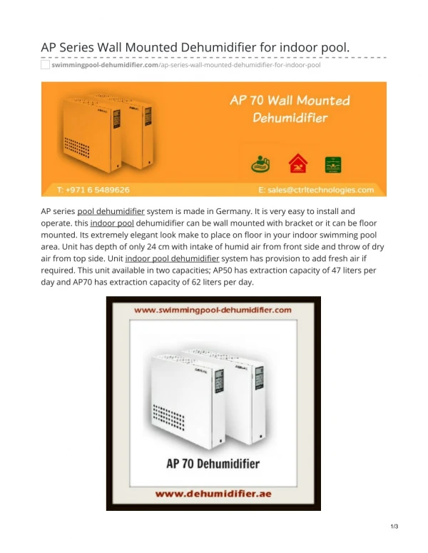 AP Series Wall Mounted Dehumidifier for indoor pool #pooldehumidifier #wallmounteddehumidifier