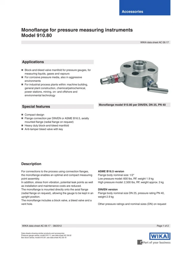 Wika Monoflange for pressure measuring instruments.pdf