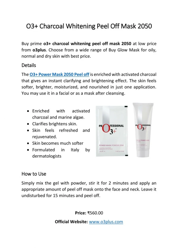 O3 Charcoal Whitening Peel Off Mask 2050