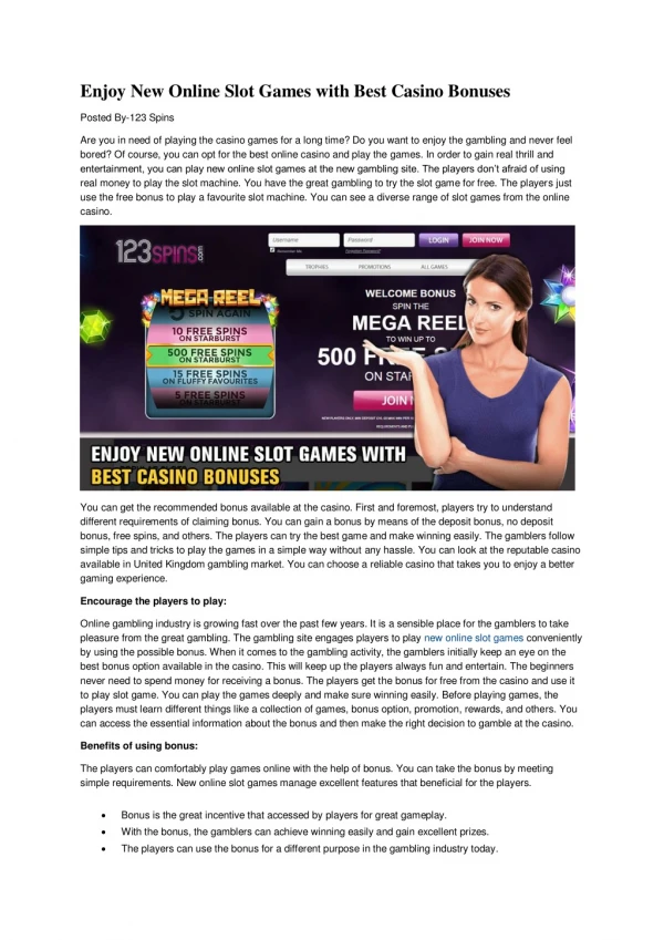 Enjoy New Online Slot Games with Best Casino Bonuses