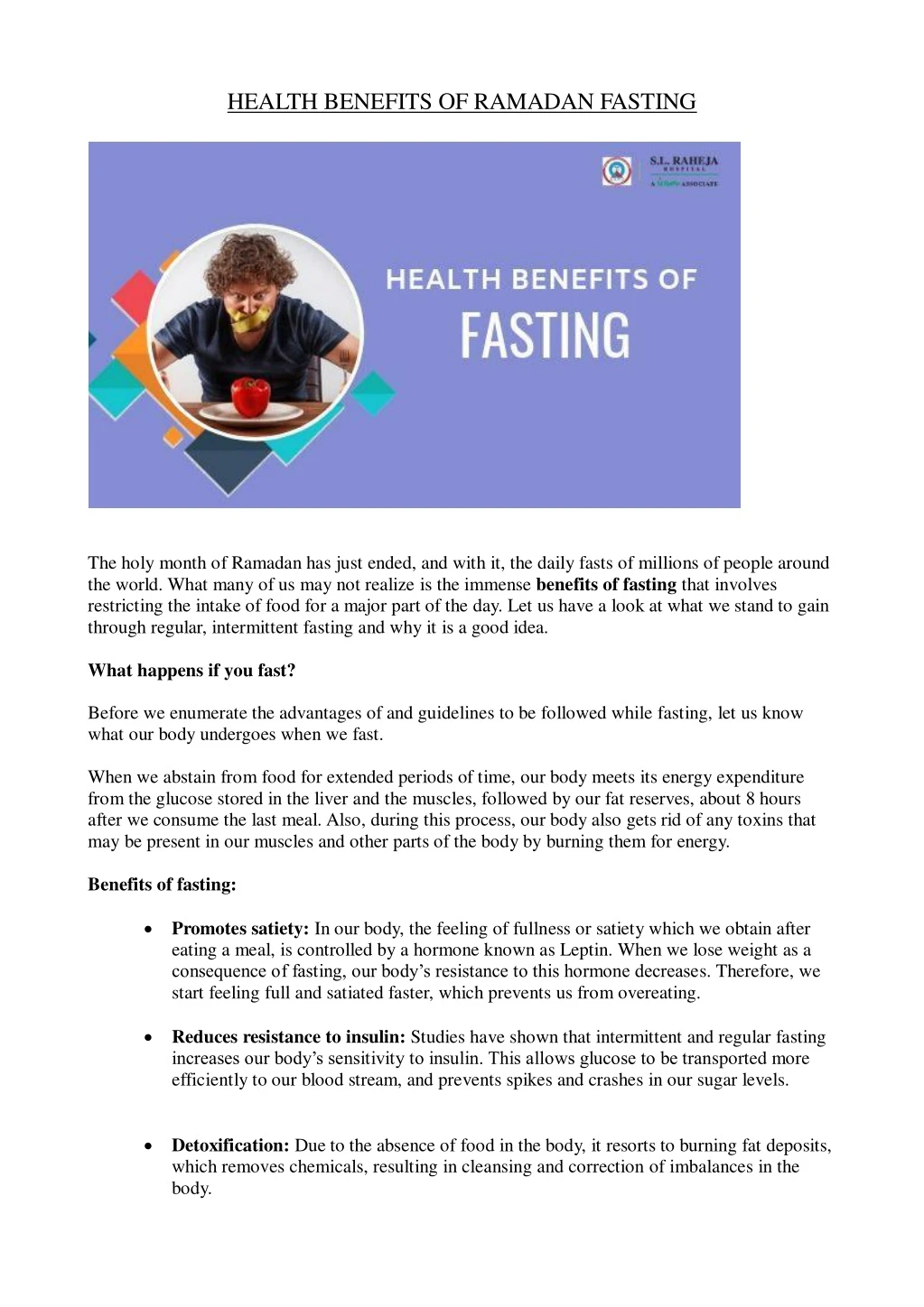 health benefits of ramadan fasting