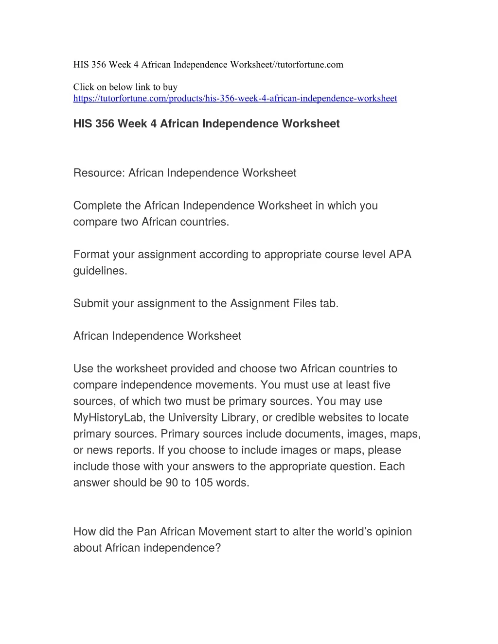 his 356 week 4 african independence worksheet