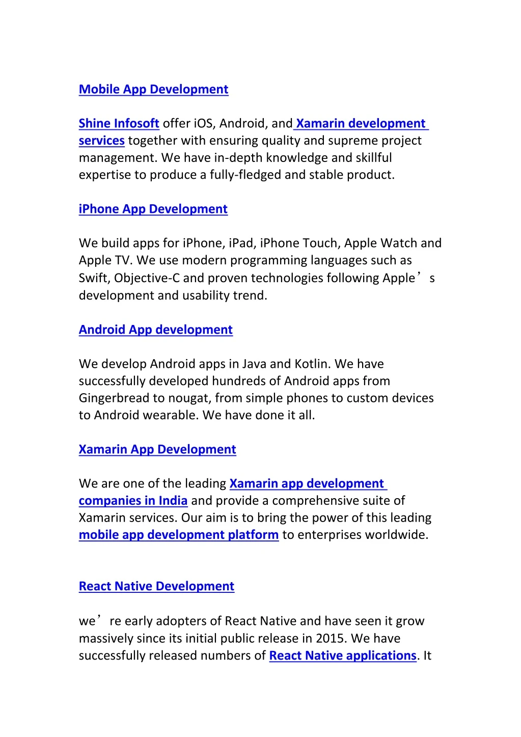 mobile app development shine infosoft offer