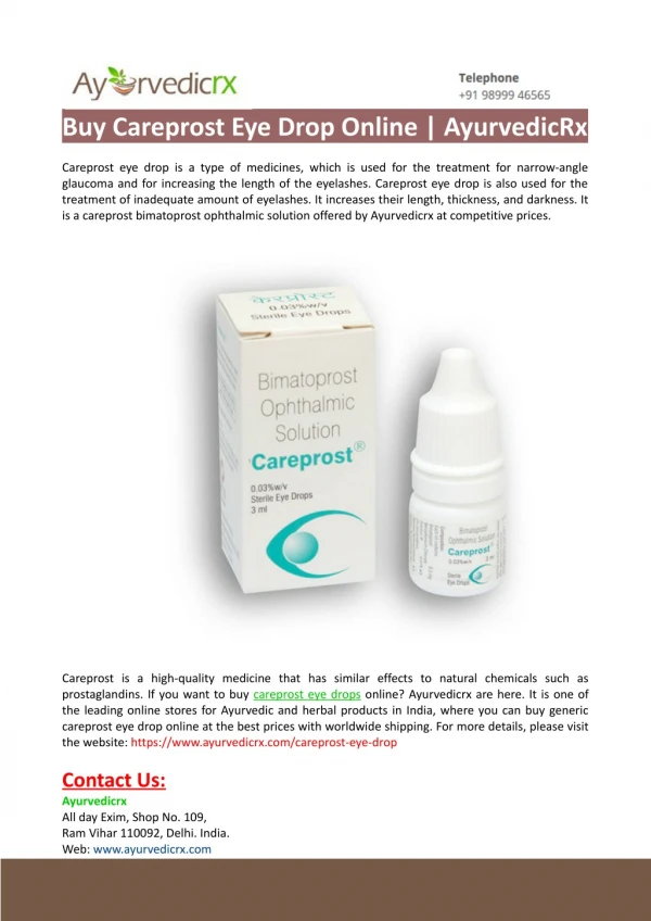 Buy Careprost Eye Drop Online-AyurvedicRx