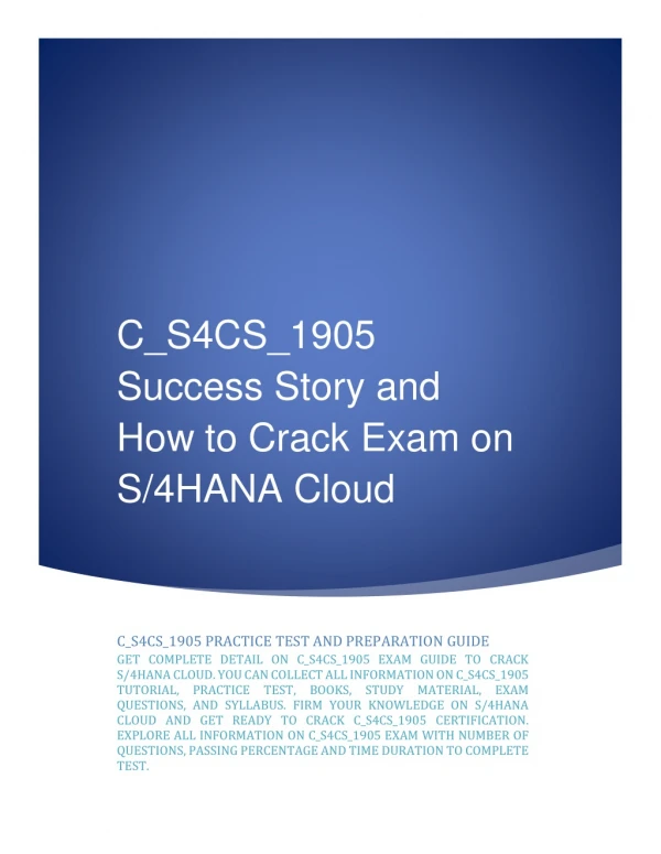 C_S4CS_1905 Study Guide and How to Crack Exam on S/4HANA Cloud