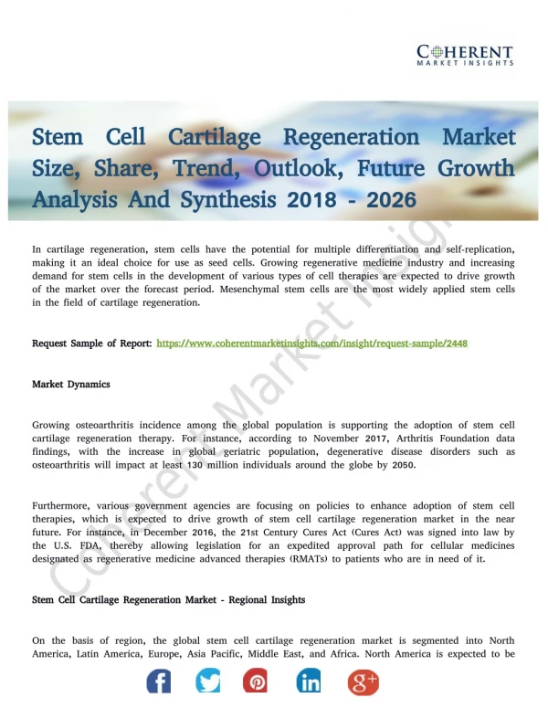 Stem Cell Cartilage Regeneration Market Upcoming Trends Analysis Till 2026