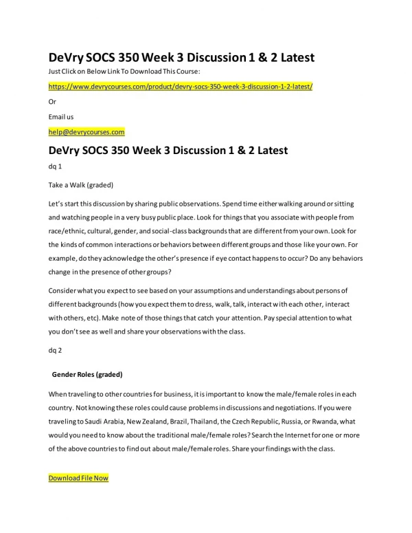 DeVry SOCS 350 Week 3 Discussion 1 & 2 Latest