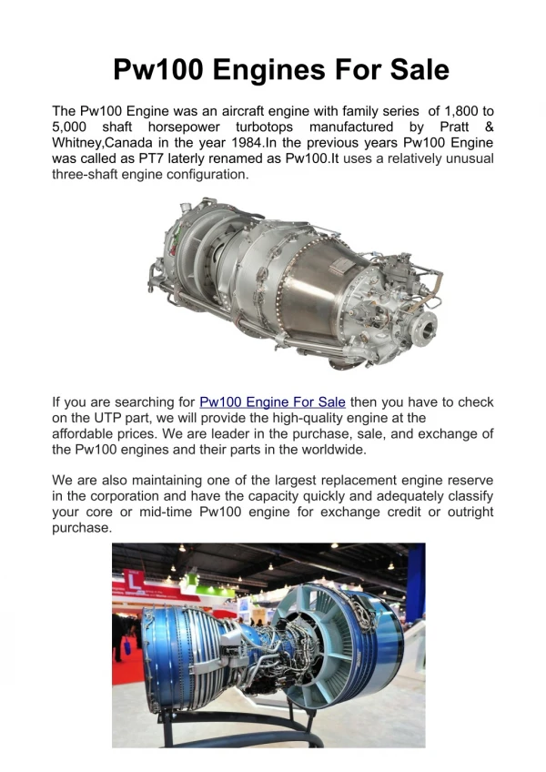 Pw 100 Engines For Sale