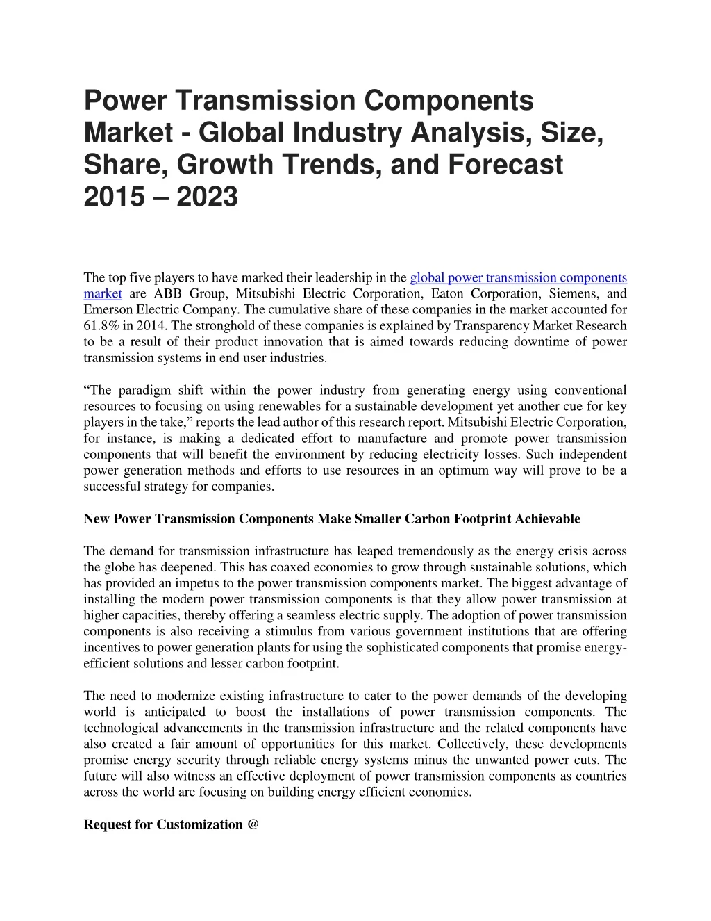 power transmission components market global