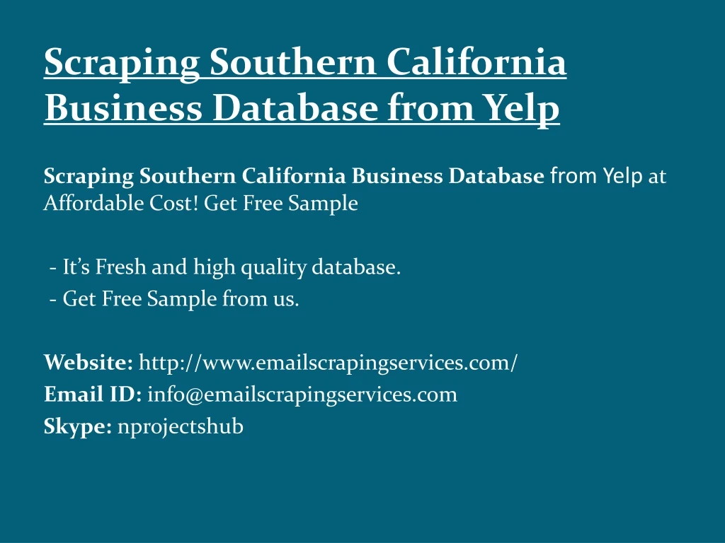 scraping southern california business database from yelp