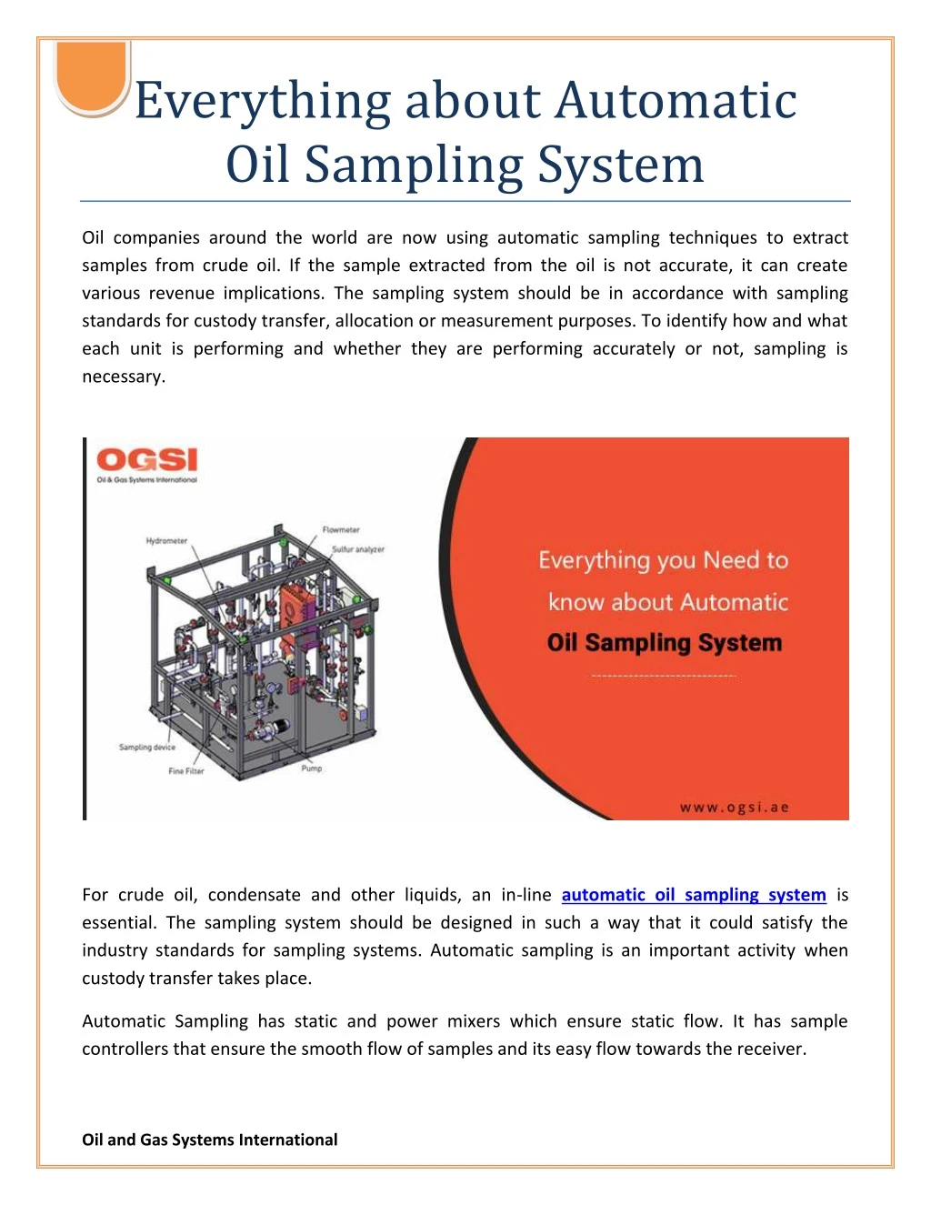 everything about automatic oil sampling system