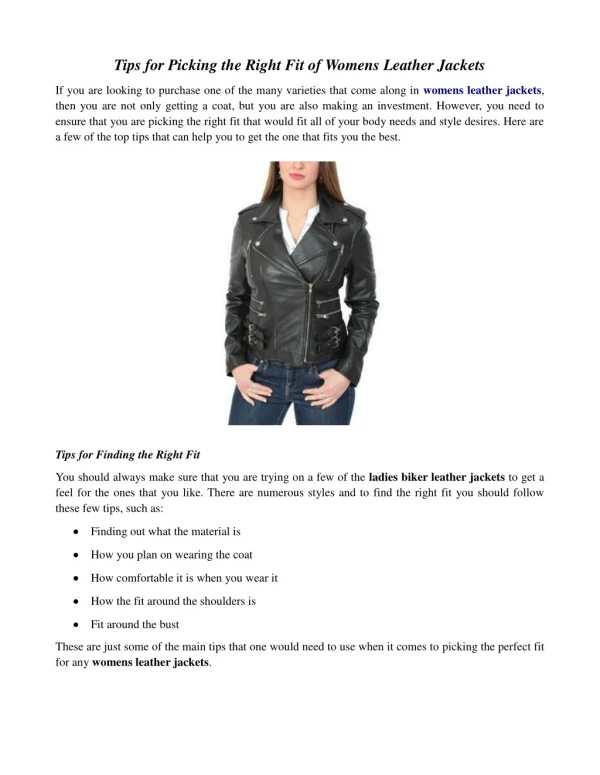 Tips for Picking the Right Fit of Womens Leather Jackets
