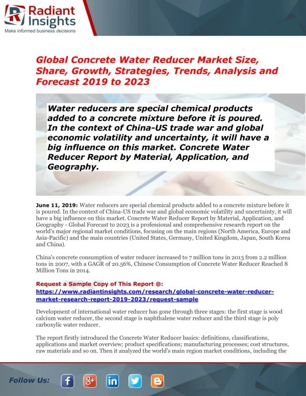Concrete Water Reducer Market Production, Sales, Consumption and Growth by 2023