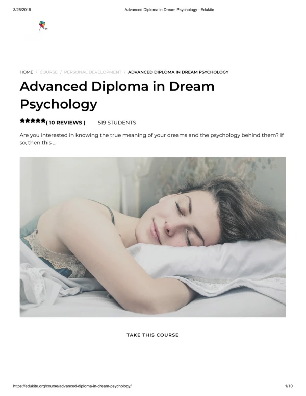Advanced Diploma in Dream Psychology - Edukite