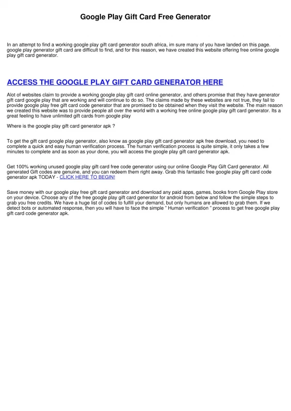 Google Play Card Gift Generator