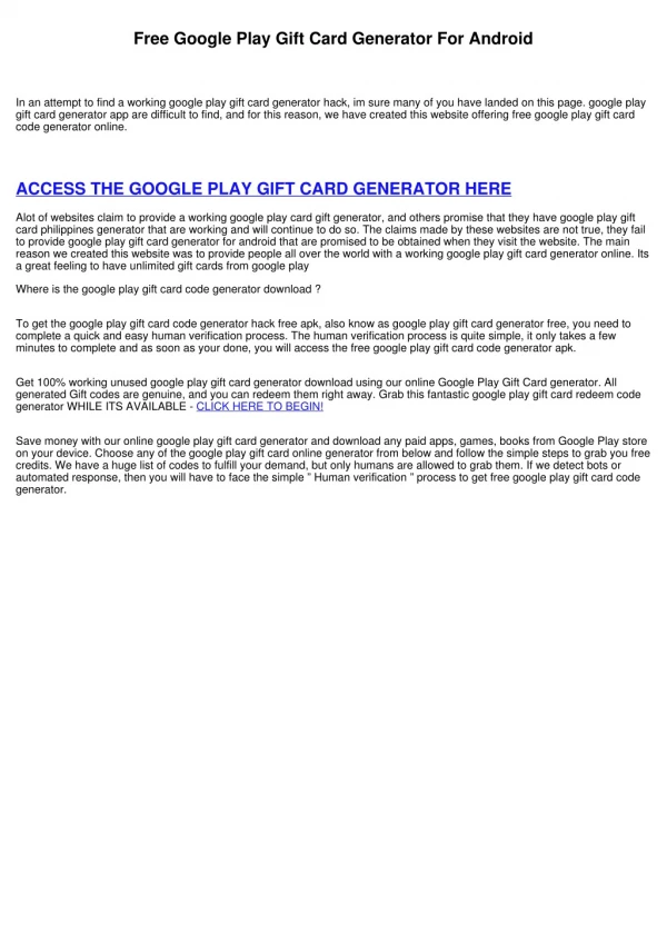 Google Play Gift Card Code Generator No Download