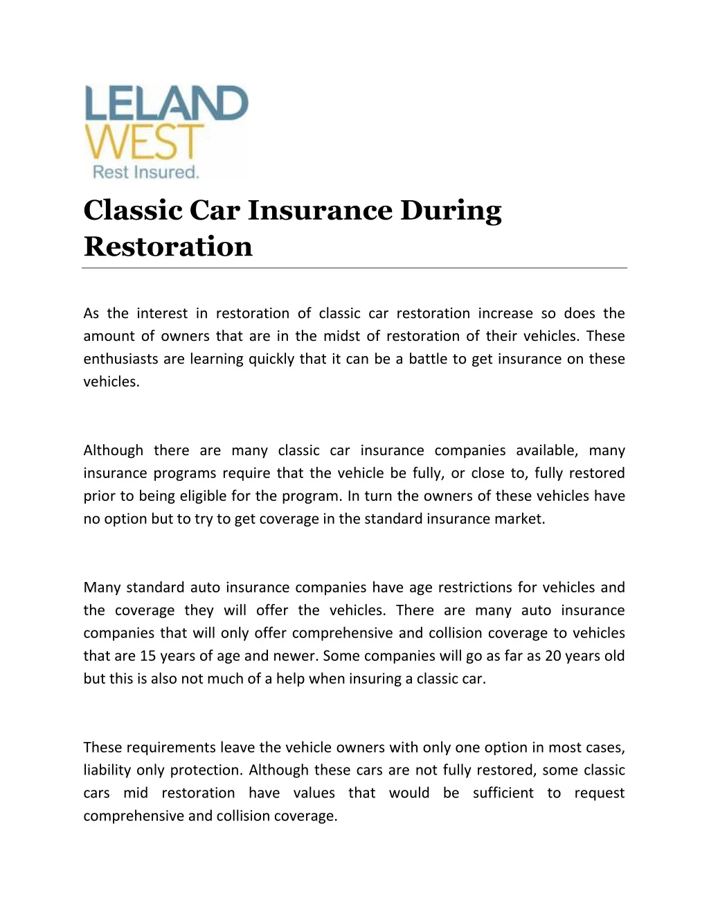 classic car insurance during restoration