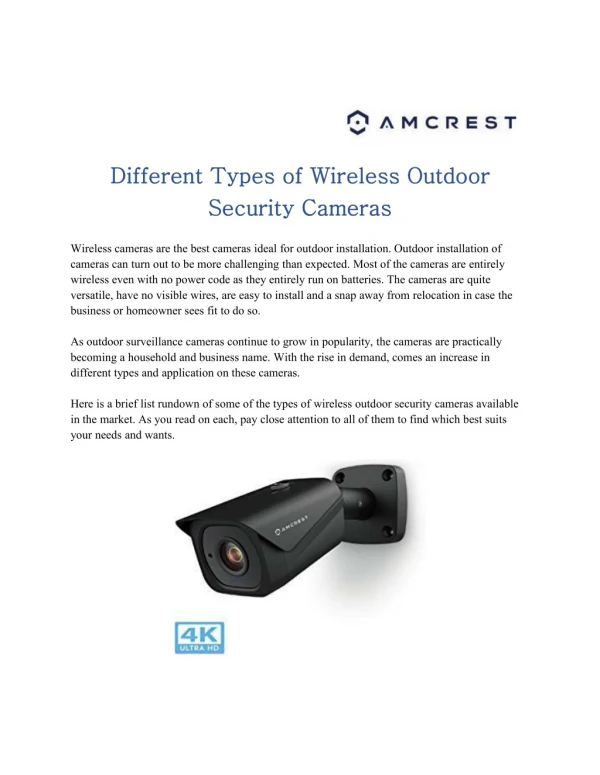 Different Types of Wireless Outdoor Security Cameras