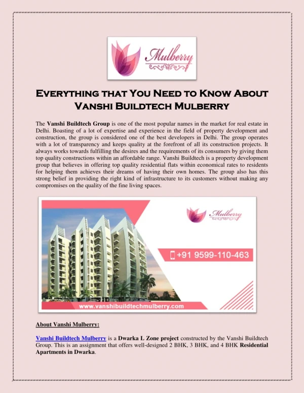 Everything that You Need to Know About Vanshi Buildtech Mulberry