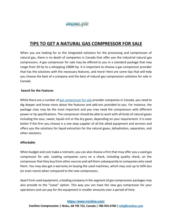 TIPS TO GET A NATURAL GAS COMPRESSOR FOR SALE