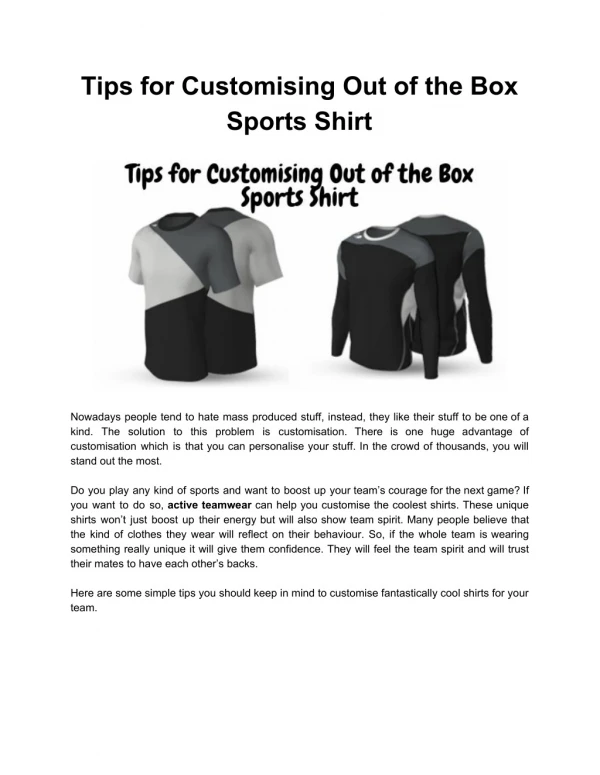 Tips for Customising Out of the Box Sports Shirt