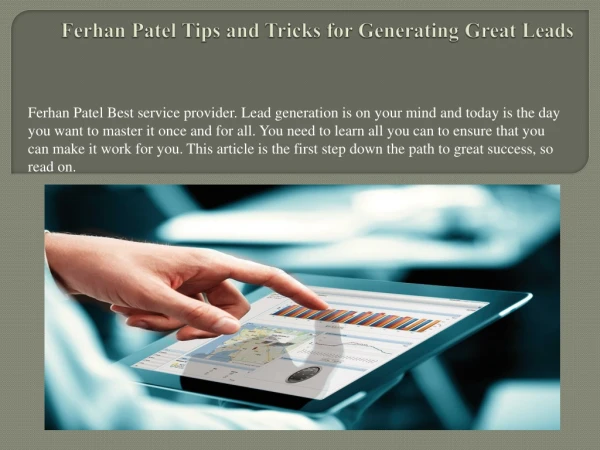 Ferhan Patel Tips on Generating Leads for Your Business