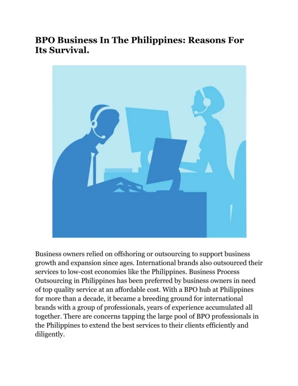 BPO Business In The Philippines: Reasons For Its Survival