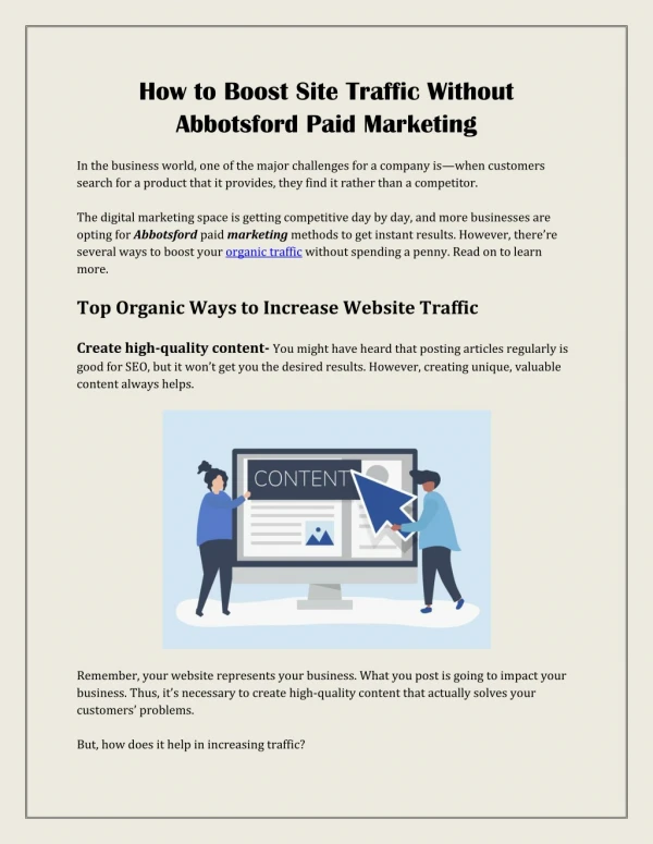 How to Boost Site Traffic Without Abbotsford Paid Marketing