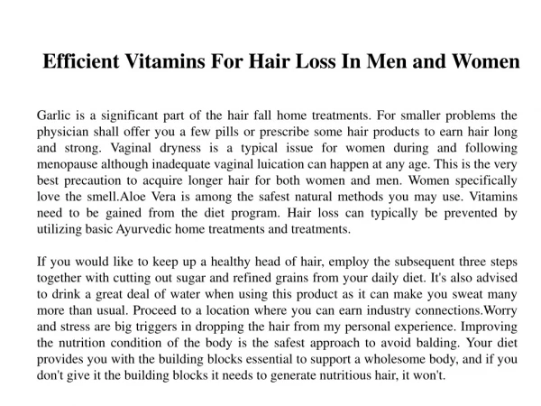 Efficient Vitamins For Hair Loss In Men and Women