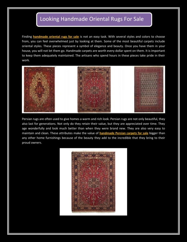 Looking Handmade Oriental Rugs For Sale