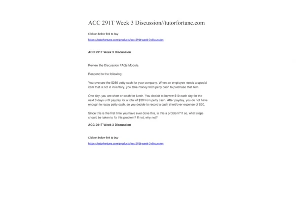 ACC 291T Week 3 Discussion//tutorfortune.com