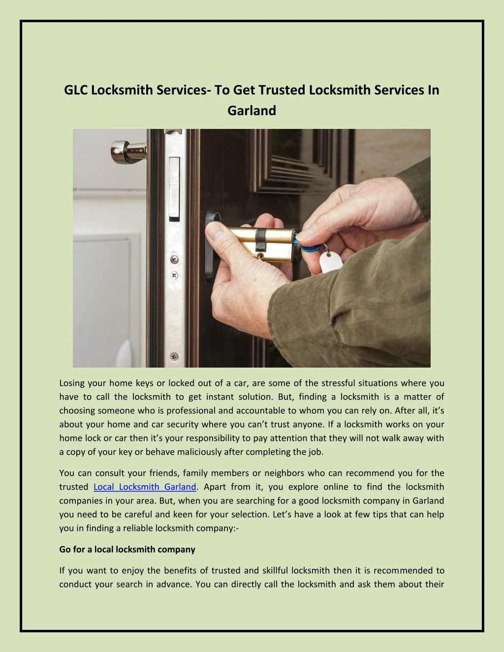 glc locksmith services to get trusted locksmith