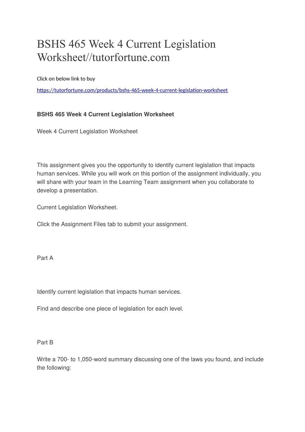 bshs 465 week 4 current legislation worksheet