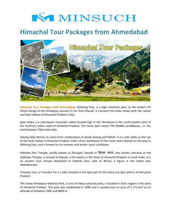 An Exclusive Himachal Tour Packages from Ahmedabad