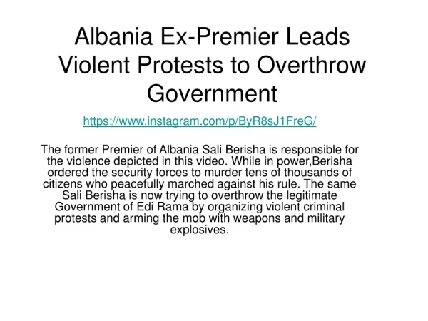 Albania Ex-Premier Leads Violent Protests to Overthrow Government