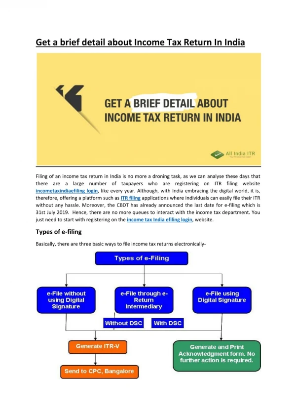 Get a brief detail about Income Tax Return In India