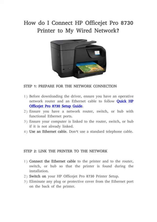 How do I Connect HP Officejet Pro 8730 Printer to My Wired Network