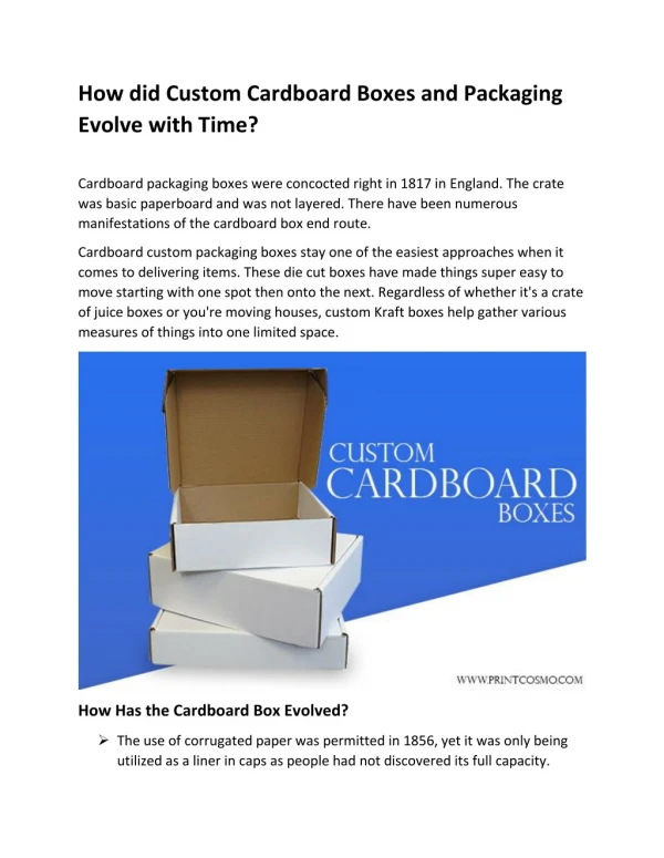 How did Custom Cardboard Boxes and Packaging Evolve with Time