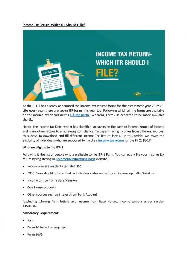 Income Tax Return- Which ITR Should I File?