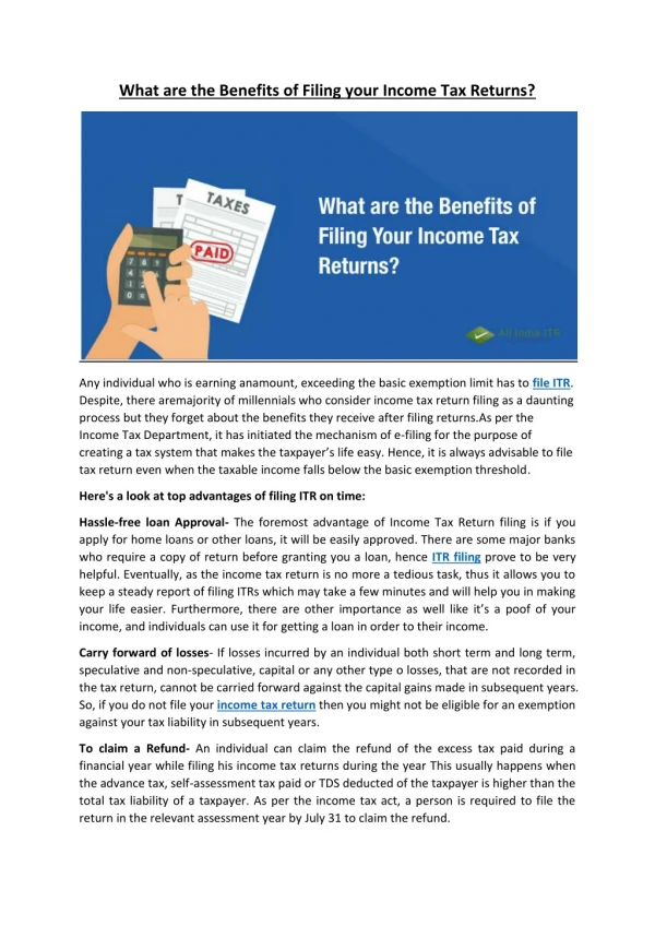 What are the Benefits of Filing your Income Tax Returns?